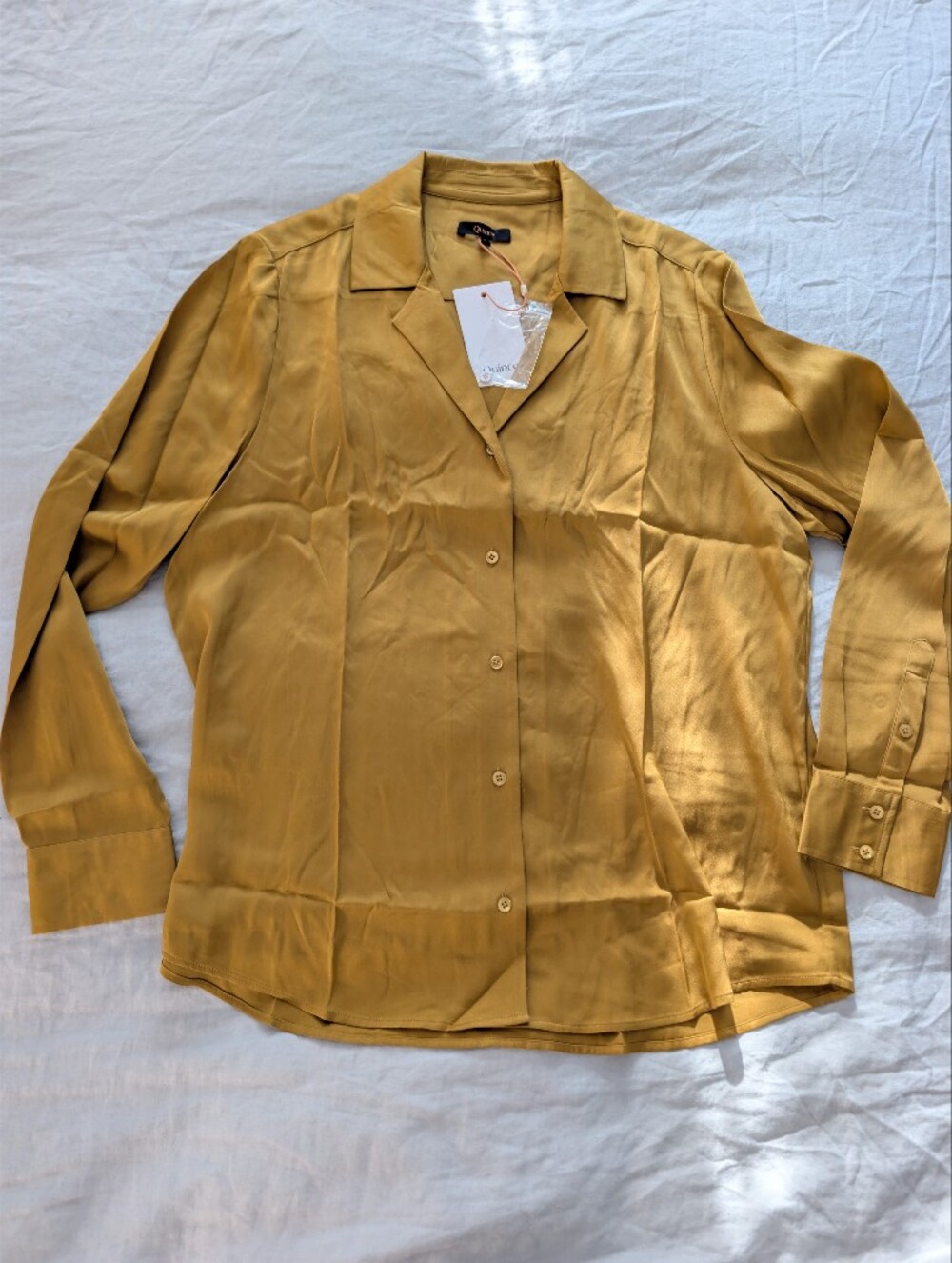 ​Quince NWT Washable Stretch Silk Notch Collar Blouse Mineral Yellow Large